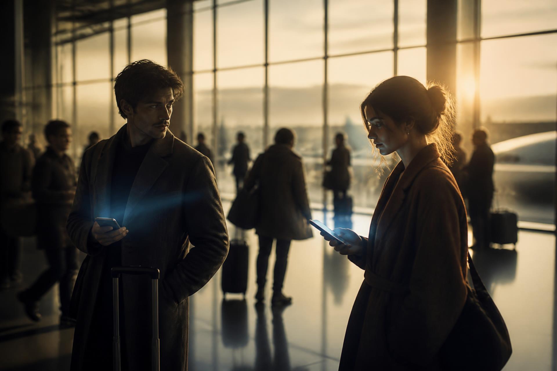 Two travelers connecting at the airport